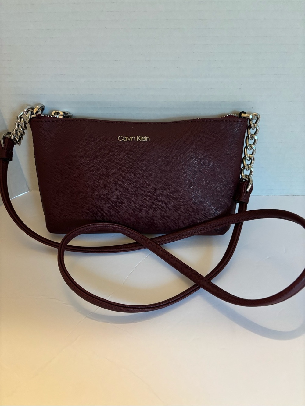 Calvin Klein Burgundy Crossbody with Chain Strap